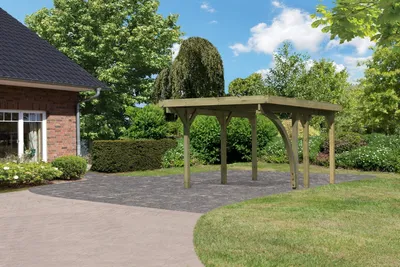 Produktbild von Einzelcarport Classic 1 Holz Überdachung Unterstand PVC-Dach inkl. einem Einfahrtsbogen kesseldruckimprägniert 273x394,5x234 cm