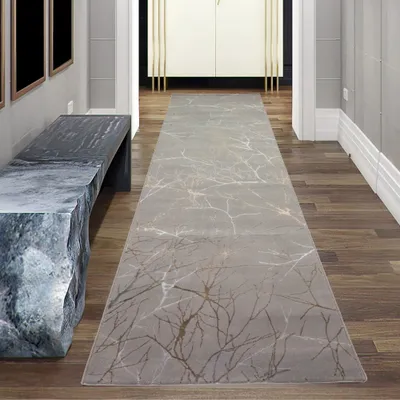 Produktbild von Designer Teppich mit abstraktem glänzenden Ästemuster gold Größe - 80 x 300 cm