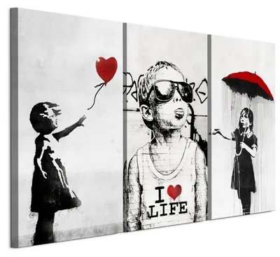 Produktbild von LUMASOUL Wandbilder 3er Set für Wohnzimmer Banksy 90x60 cm3-teiliges Leinwandbild für Schlafzimmer Flur Büro und Küche