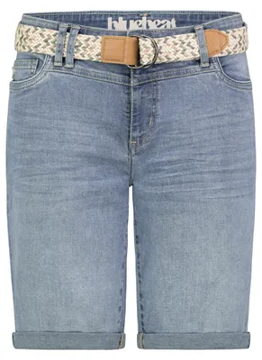 Produktbild von Sublevel Denim Bermuda Jeans Shorts mit Flechtgürtel und Umschlag Größe: S