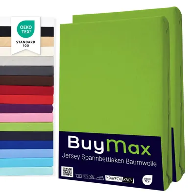 Produktbild von Buymax Spannbettlaken 80x200cm Doppelpack 100% Baumwolle Spannbetttuch Bettlaken Jersey, Matratzenhöhe bis 25 cm, Farbe Apfelgrün