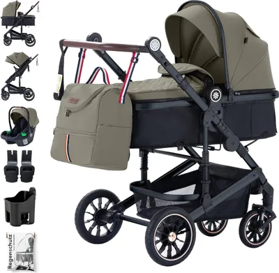 Produktbild von Daliya® NEOMOVE 3in1 Kinderwagen | mit i-Size Babyschale & Buggy | Alu-Rahmen Reisekinderwagen | Kombikinderwagen mit großen Einkaufskorb | für Stadt und Gelände | Sicher & Komfortabel (Rahmen: Schwarz, Stoff: Braun)