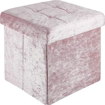 Produktbild von Intirilife Faltbarer Sitzhocker 30x30x30 cm in Samt Rosé - Sitzwürfel mit Stauraum und Deckel mit Samtbezug - Sitzcube Fußablage Aufbewahrungsbox Truhe Sitzbank