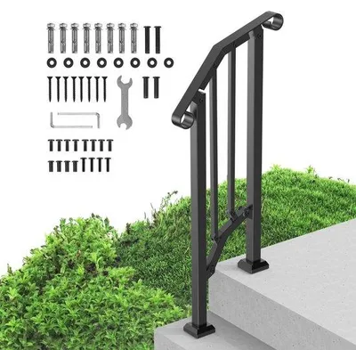 Zdjęcie produktu dla Balustrada schodowa 1-2 stopnie - Balustrada wejściowa 1535x84x990 mm w kolorze czarnym - Solidna balustrada do schodów i wejść