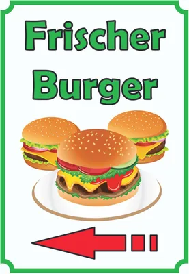 Produktbild von Frischer Burger Schild Hochkant mit Pfeil links A4 (210x297mm)