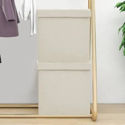 Produktbild von "2026 Promotion" Hocker mit Stauraum 2 Stk. - Hohe Qualität - Cremeweiß Leinenoptik - Hocker CC20099