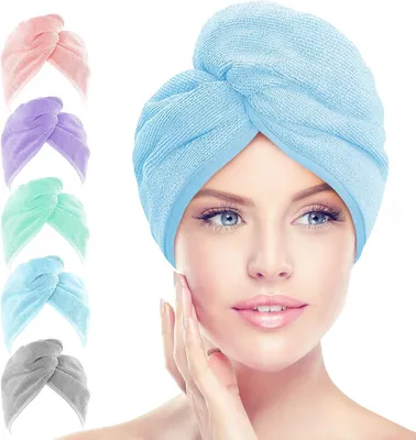 Produktbild von Mikrofaser-Haartuch, 5er-Pack Haarturbane, super saugfähiges, schnell trocknendes Haartuch für alle Haartypen, Anti-Frizz, 26 x 10 Zoll