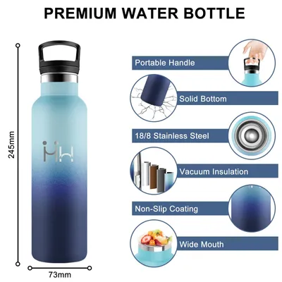 Produktbild von Edelstahl Trinkflasche 500ml mit Strohhalm, Wasserflasche für Sport und Freizeit
