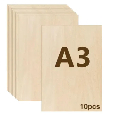 Produktbild von Lindenholz-Sperrholz für Lasergravur - Unbehandelte Holzplatten - A3 - 10 Stück - 420 x 297 mm - 3 mm