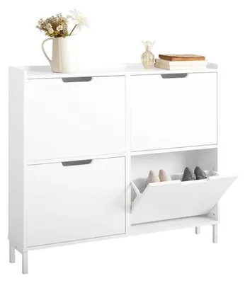 Produktbild von Famanu Schuhschrank mit 4 Fächern - Weiß, 100 x 19 x 91 cm