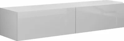 Obrázek produktu pro Nábytek24 TV skříňka Vigo délka 140 cm, nástěnná skříňka, nástěnná skříňka, TV stolek se 2 výklopnými dvířky, nízká deska, bezúchytkové otevírání, "push to open" bílá / bílá vysoký lesk, bez osvětlení