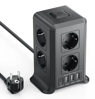 Obrázek produktu pro Zásuvková lišta s 8 zásuvkami, jističem a 3 metry prodlužovacího kabelu