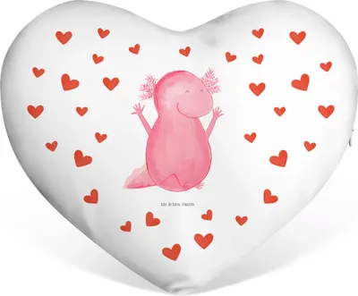 Produktbild von Mr. & Mrs. Panda Kuschelkissen Axolotl Hurra - Weiß - Geschenk, Herzkissen, Spaß, Motivation, Zufriedenheit, Plüsch, dekoartikel, Dekokissen, Sofakissen