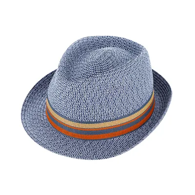 Produktbild von Fiebig Papierhut Trilby melange mit gestreiftem Ripsband Marine Gr. 59