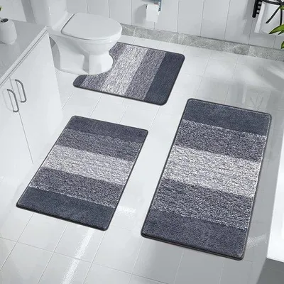 Obrázek produktu pro Sada tří rohoží do koupelny Unyqoos® – velmi měkká mikrovlákna, 15 mm, protiskluzová TPR spodní strana, rozměry 45 x 65 cm / 50 x 80 cm + U-tvará rohož na toaletu, 50 x 60 cm