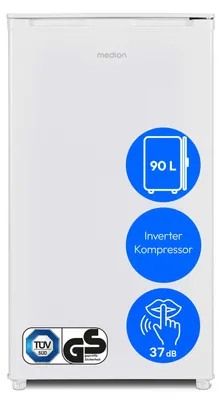 Produktbild von MEDION Inverter-Kühlschrank mit Eiswürfelfach 90 Liter, flüsterleiser 37 dB Betrieb - weiß