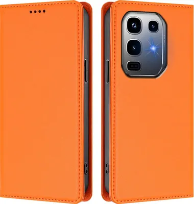 Image de Etui en cuir pour Infinix Note 50 Pro+ 5G, étui magnétique en cuirPolyuréthaneavec support Orange