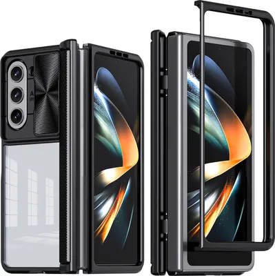 Immagine prodotto di Custodia per Samsung Galaxy Z Fold 5 Custodia ibrida trasparente in TPU con cover fotocamera scorrevole nera