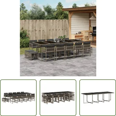 Produktbild von The Living Store 15-tlg. Garten-Essgruppe mit Kissen Grau Poly Rattan