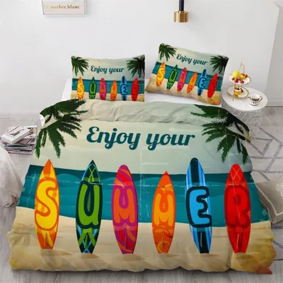 Produktbild von Bettwäsche Set Palme 155x220 cm 3-teilig Mikrofaser Wendebettwäsche mit Reißverschluss 3D Motiv