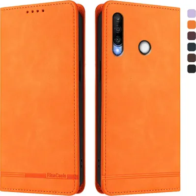 Produktbild von Hülle für Huawei P30 Lite, Retro Kunstleder Ständer Klapphülle mit Kartenfächer und Magnetische Orange