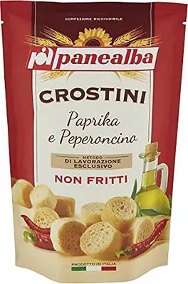 Produktbild von Panealba Crostini Paprika e Peperoncino Croutons mit Paprika and Chilli Gesalzener Snack Nicht Gebraten Nicht Frittiertes 100g