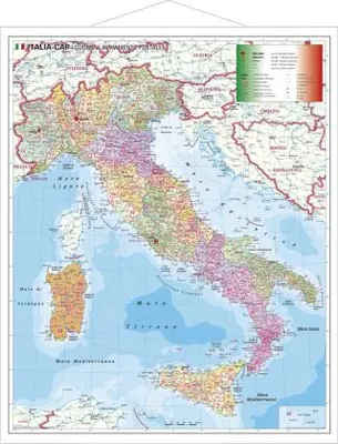 Produktbild von Stiefel Wandkarte Großformat Italien, Postleitzahlen, mit Metallstäben
