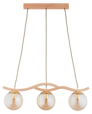 Obrázok produktu pre Závesná lampa FORES, svetlé drevo – jantár – zlatá, 3xE14x10W, rozmery: 85x15x68 cm, IP20, Alfa