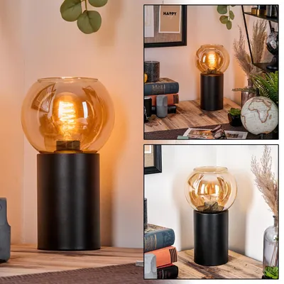 Produktbild von Cesaro Tischlampe aus Metall/Glas in Schwarz/Bernsteinfarben