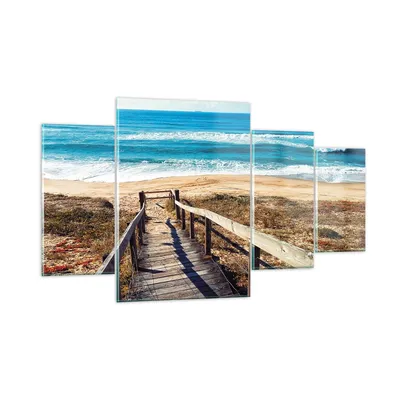 Produktbild von Bilder auf glas - 4 Teile - Meer Strand Eintritt - 160x90cm - Glasbilder - Wandbilder - Bilder - zum Aufhängen bereit - Wanddekoration aus Glas - Glas Bilder - Wandbild auf Glas - GDL160x90-4359