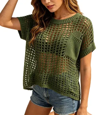Imagen del producto de Vestido de playa de punto con mangas cortas para mujer