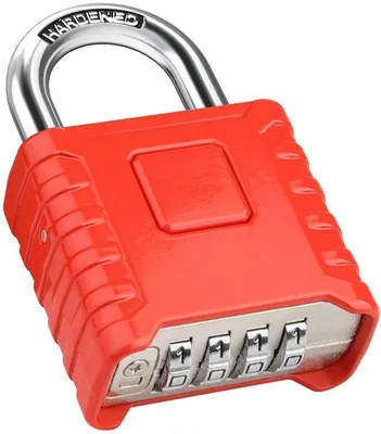 Immagine prodotto di Serratura di sicurezza Rüstiger da 52 mm con arco in acciaio inossidabile dello spessore di 8 mm, impermeabile e antieffrazione, per giardino, cancello, garage e ingresso - Rossa