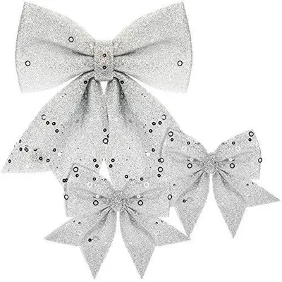 Produktbild von com-four® 3-teiliges Schleifen Set für Weihnachten - Weihnachtsschleifen zum Dekorieren - Weihnachtsbaum-Schleifen mit Pailletten in 2 Größen