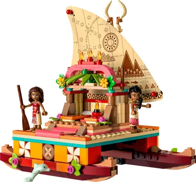 Produktbild von LEGO 43210 Disney Princess Vaianas Katamaran Spielzeug Boot mit Vaiana und Sina Prinzessinnen Mini-Puppen & Delfin-Figur für Mädchen und Jungen