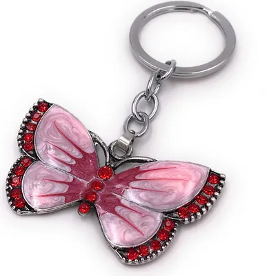 Immagine prodotto di Onwomania portachiavi farfalla rosa farfalla strass argento ciondolo portachiavi