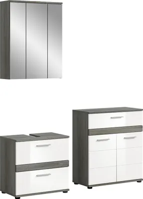 Produktbild von Badezimmer-Set >Blake< in Rauchsilber / Weiß Hochglanz - 146x191x34cm (BxHxT)