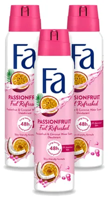 Imagen del producto de 3 aerosoles desodorantes Fa, aroma a maracuyá, 150 ml - Paquete económico - 3 unidades
