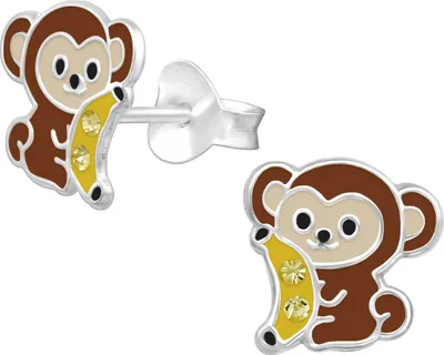 Produktbild von Kinder Ohrringe Ohrstecker 925 Sterling Silber Affe mit Banane