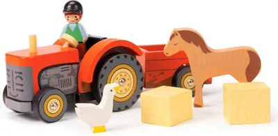 Produktbild von Tender Leaf Holztraktor Bauernhof Spielzeug mit Zubehör - pädagogisch