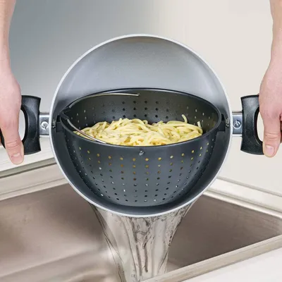 Produktbild von Famanu Kochtopfset 24 cm - 6,4 l - Sieb und Glasdeckel - einfaches Kochen - Keramische Beschichtung - Schwarz