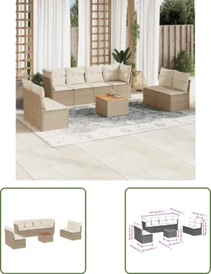 Produktbild von The Living Store 9-tlg. Garten-Sofagarnitur mit Kissen Beige Poly Rattan