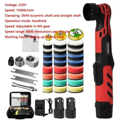 Zdjęcie produktu dla Mini polerka samochodowa - 12V, bezprzewodowa polerka do samochodów - regulowana prędkość obrotowa - podkładki polerskie o średnicy 2,5/3,8/5 cm - zestaw do detailing'u samochodowego - model A z akumulatorem