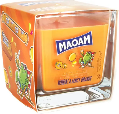 Zdjęcie produktu dla Świeca zapachowa Maoam Fancy Orange, świeca w szklanym słoiku, imbir i pomarańcza, 200 g, czas palenia 40 godzin, pomysł na prezent, świeca zapachowa, pomarańczowa