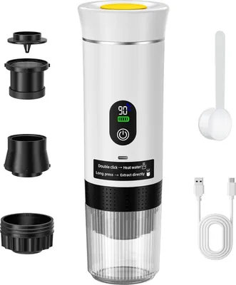 Produktbild von Tragbare Espressomaschine - Elektrische Kaffeemaschine für Auto und Zuhause - 3-in-1 Kapsel- und Pulverkaffee - Kabelloser Reise-Kaffeebereiter - Weiß