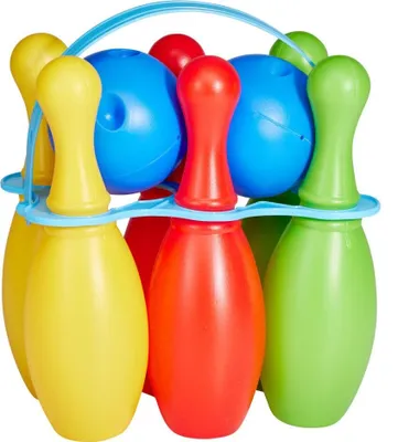 Productafbeelding van Bowling Kegel set kunststof 8 delig - 6 kegels en 2 ballen
