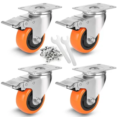 Produktbild von Möbelrollen 75mm mit Bremse, 4er-Set, Polyurethan Lenkrollen Schwerlast 450kg Tragfähigkeit, Lautlos