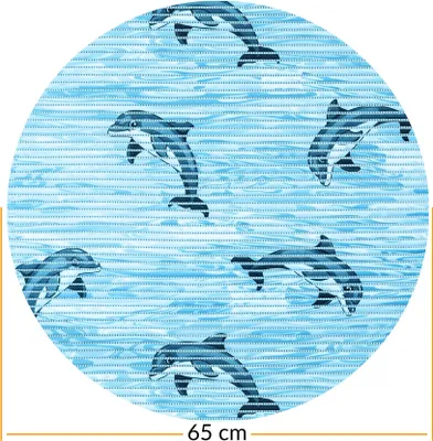 Produktbild von Badematte Anti-Rutsch-Matte Weichschaummatte Extra Breit Delfin Maritim Badvorleger blau Rund 65 cm