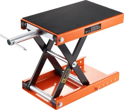 Zdjęcie produktu dla Podnośnik motocyklowy, udźwig 500 kg, regulowana wysokość od 9,4 cm do 35 cm, stalowa konstrukcja, antypoślizgowa szeroka platforma 36,5 cm x 22,9 cm, system sworzni zabezpieczających