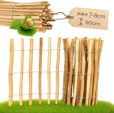 Produktbild von pineea Haselnuss Staketenzaun 90 cm hoch 5 m lang wetterfest flexibel 7-8 cm Lattenabstand
