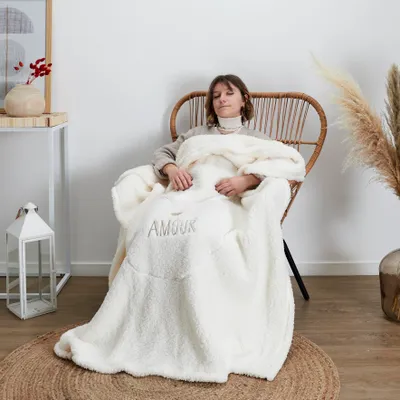 Image de Coussin Plaid Sherpa Creme